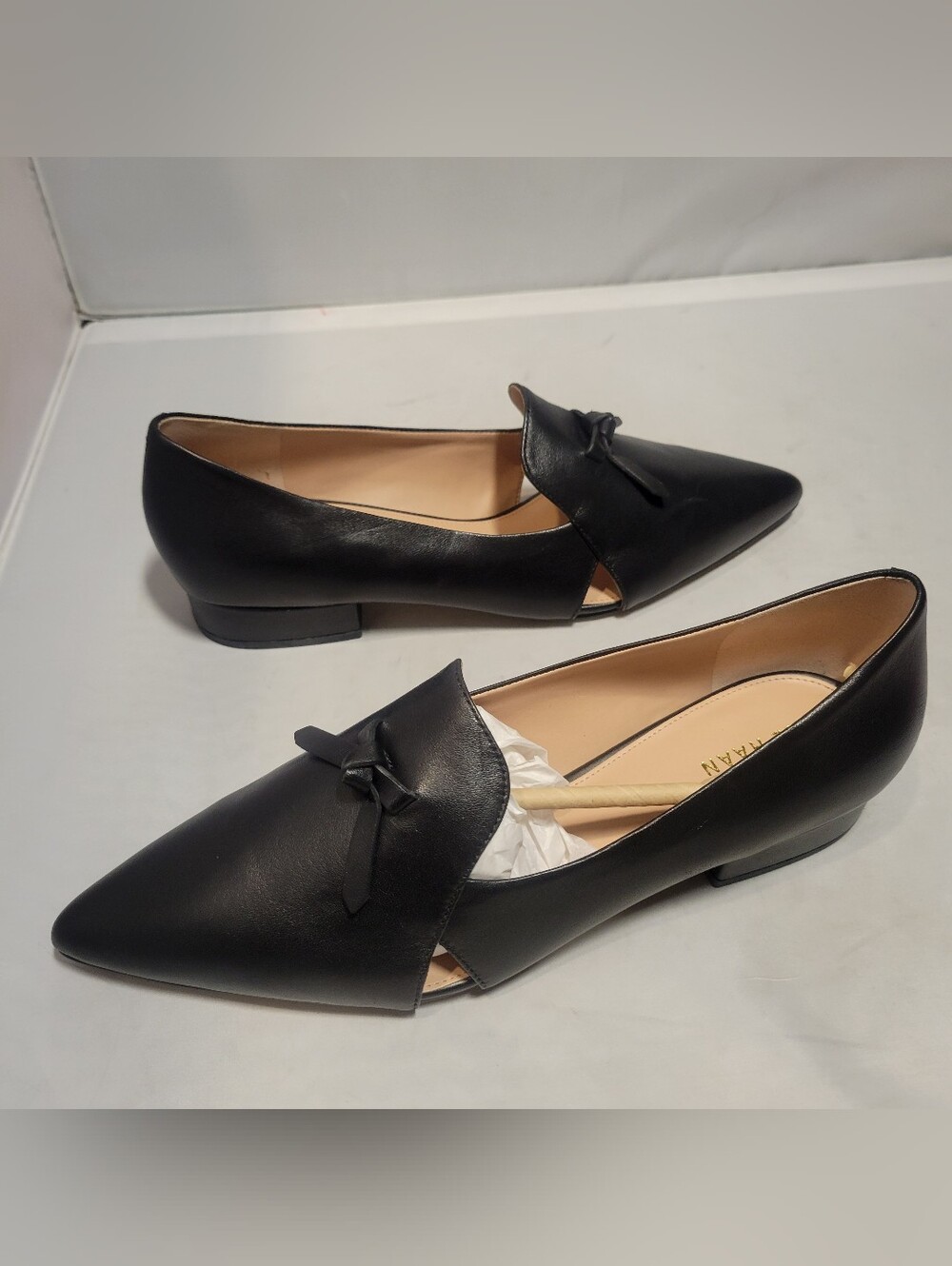 Cole Haan Viola Skimmer Black Leather Ballet Flats Pointed Toe Bow Size 10B